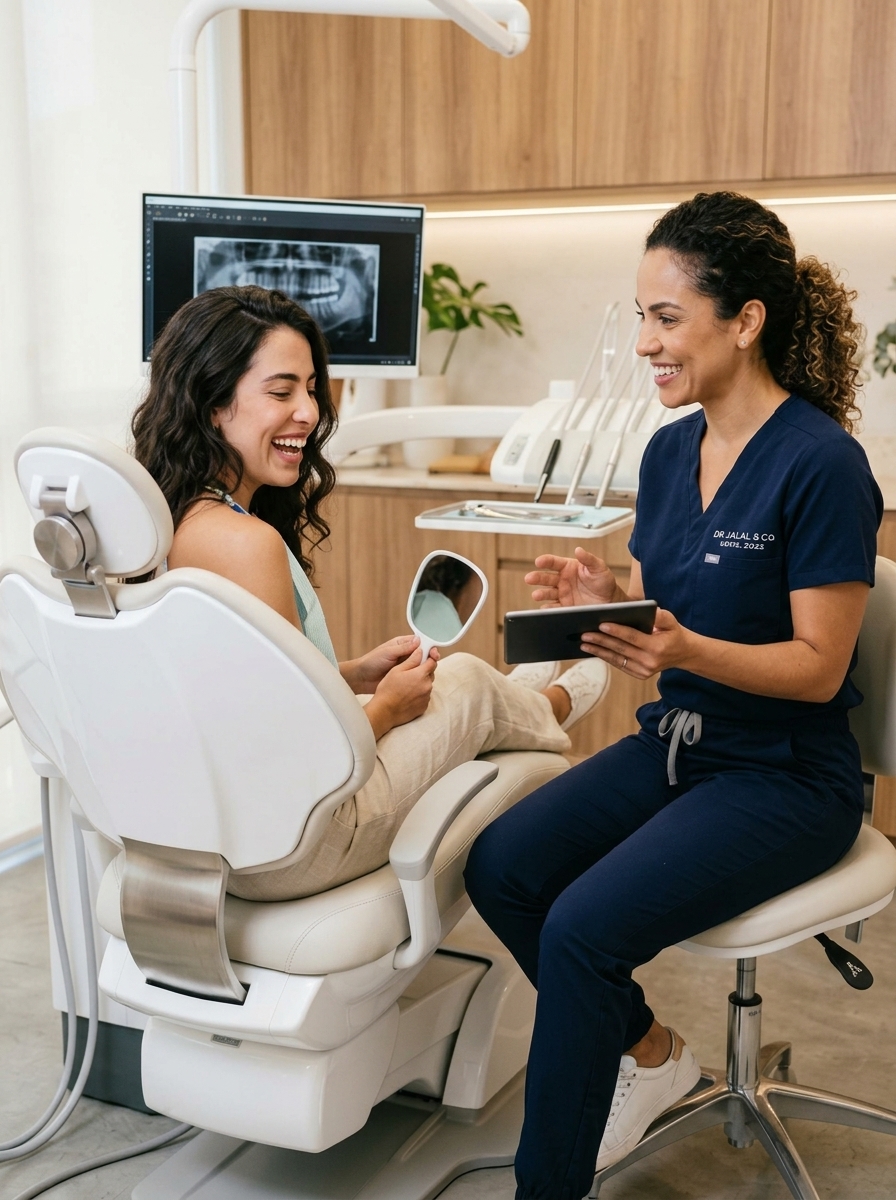 Dra. Júlia atendendo paciente na cadeira do consultório da Clínica Ultra Novo Sorriso